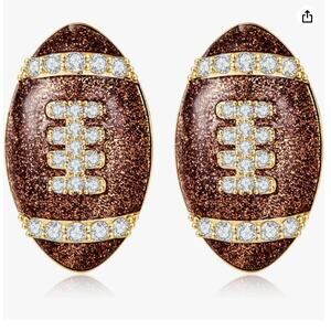 Brown Football Stud Earrings for Women Rhinestone Brass Sport Fan Gift